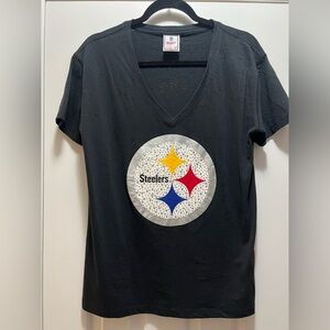 Black Steelers Embellished V-Neck T-Shirt